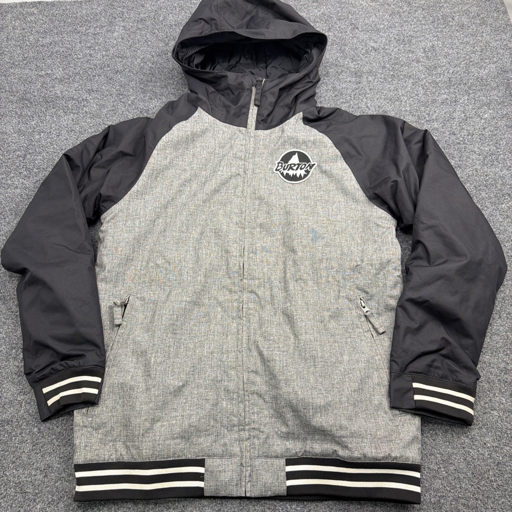 Burton Boys Jacket Game Day Snowboard Winter Coat Gray Black Zip Size XL 18-20
